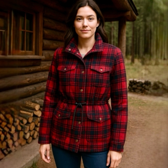 Levi's Women's Red and Black Plaid Utility Jacket - Picture 1 of 8